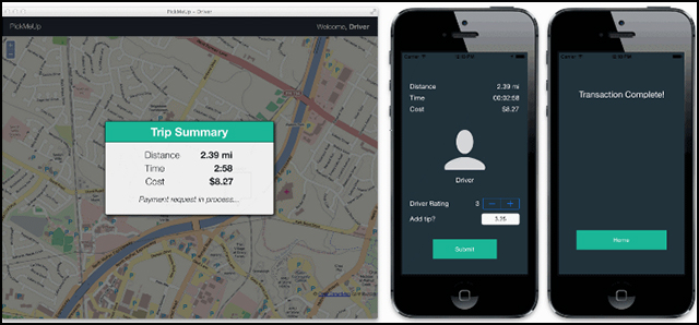 MessageSight enabling communication between PickMeUp taxi driver, passenger and back-end applications