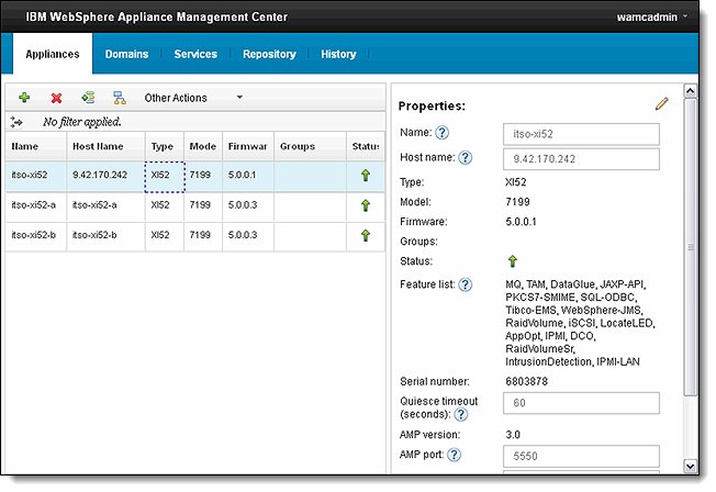 WebSphere Appliance Management Center graphical user interface
