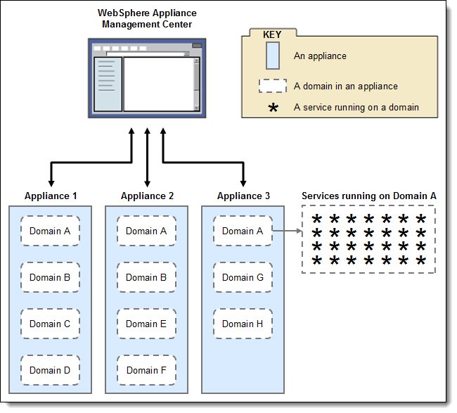 Management component that shows the WebSphere DataPower Appliances, domains, and services
