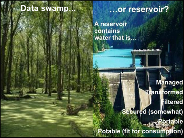 This photo provides a visual comparison of a data "swamp" versus a data "reservoir."