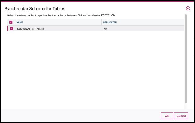 Screen capture showing the Synchronize Schema for Tables dialog.