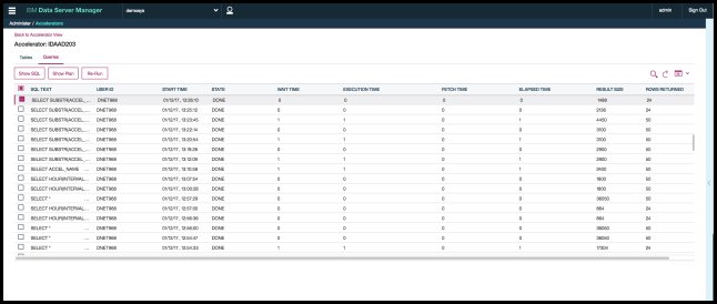 Screen capture showing the Query Dashboard.