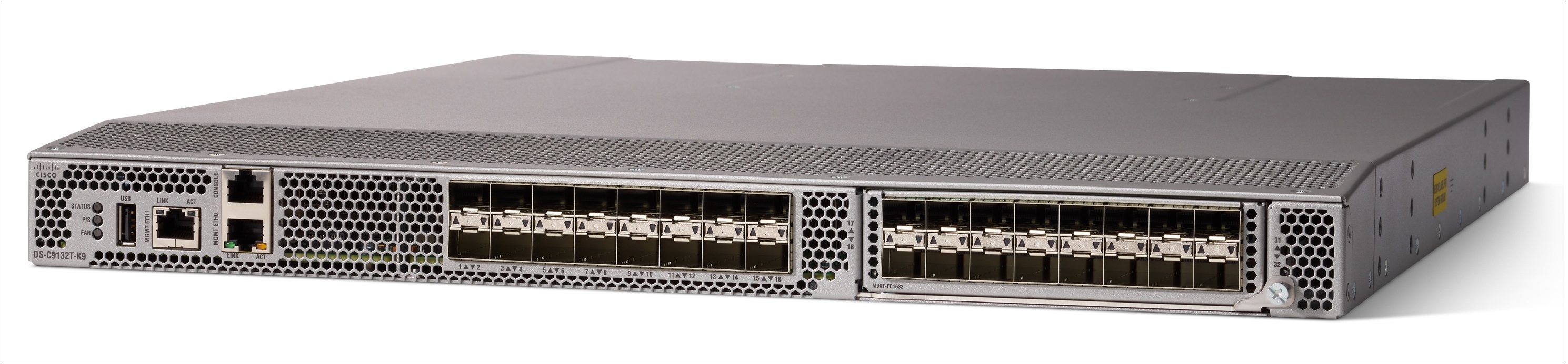 Picture of the back of the Cisco MDS 9132T 32-Gbps 32-Port Fibre Channel Switch.