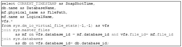 Figure 5. Running a DMV dm_io_virtual_file_stats query