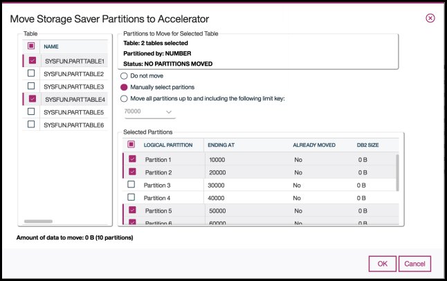 Screen capture showing the  Move Storage Saver Partitions to Accelerator dialog.